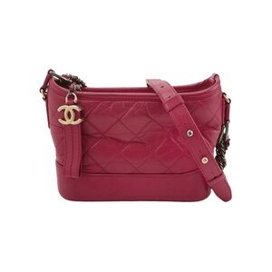 CHANEL Gabrielle Quilted Raspberry Leather Shoulder Bag with CC Charm